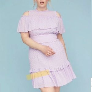 Lane Bryant lilac cold shoulder fit n flare dress.